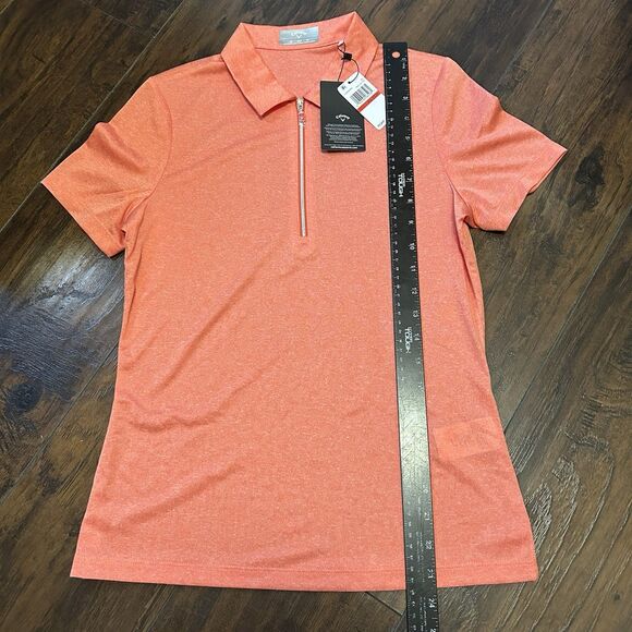 NWT Women's Callaway 1/4 Zip Short Sleeve Golf Polo XS Opti-Dri Firelight Orange - Picture 3 of 6